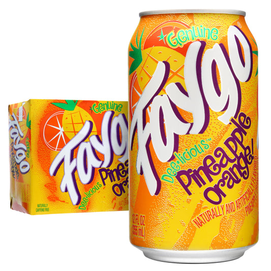 Faygo Pineapple Orange Soda | 12-Pack of 12oz Cans | Tropical Blend of Citrus Flavors | Caffeine-Free | Fruity & Refreshing
