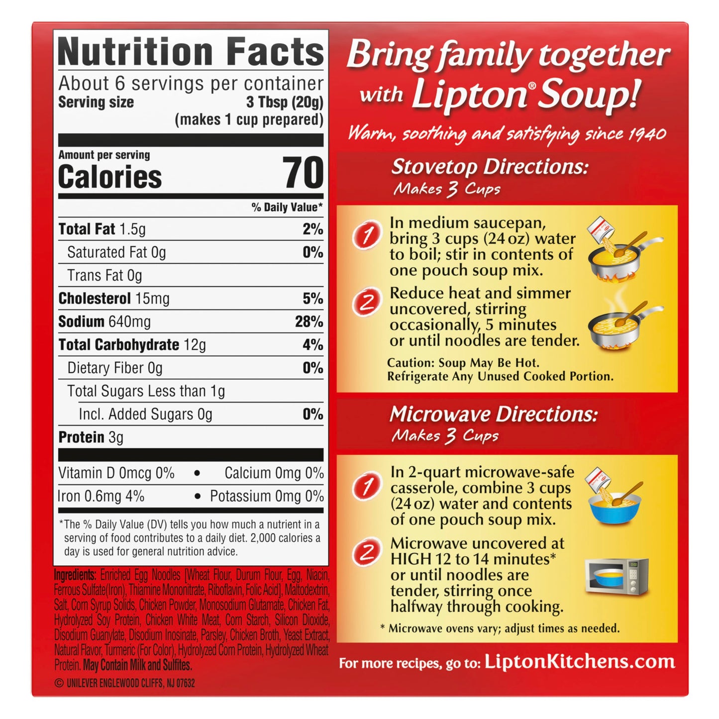 SOUP SECRETS Lipton Instant Soup Mix Chicken Flavor Noodle For a Warm Cup of Soup Cooks in 5 Minutes 4.2 oz