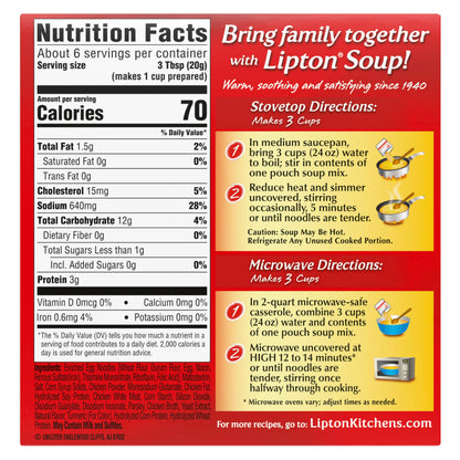 SOUP SECRETS Lipton Instant Soup Mix Chicken Flavor Noodle For a Warm Cup of Soup Cooks in 5 Minutes 4.2 oz
