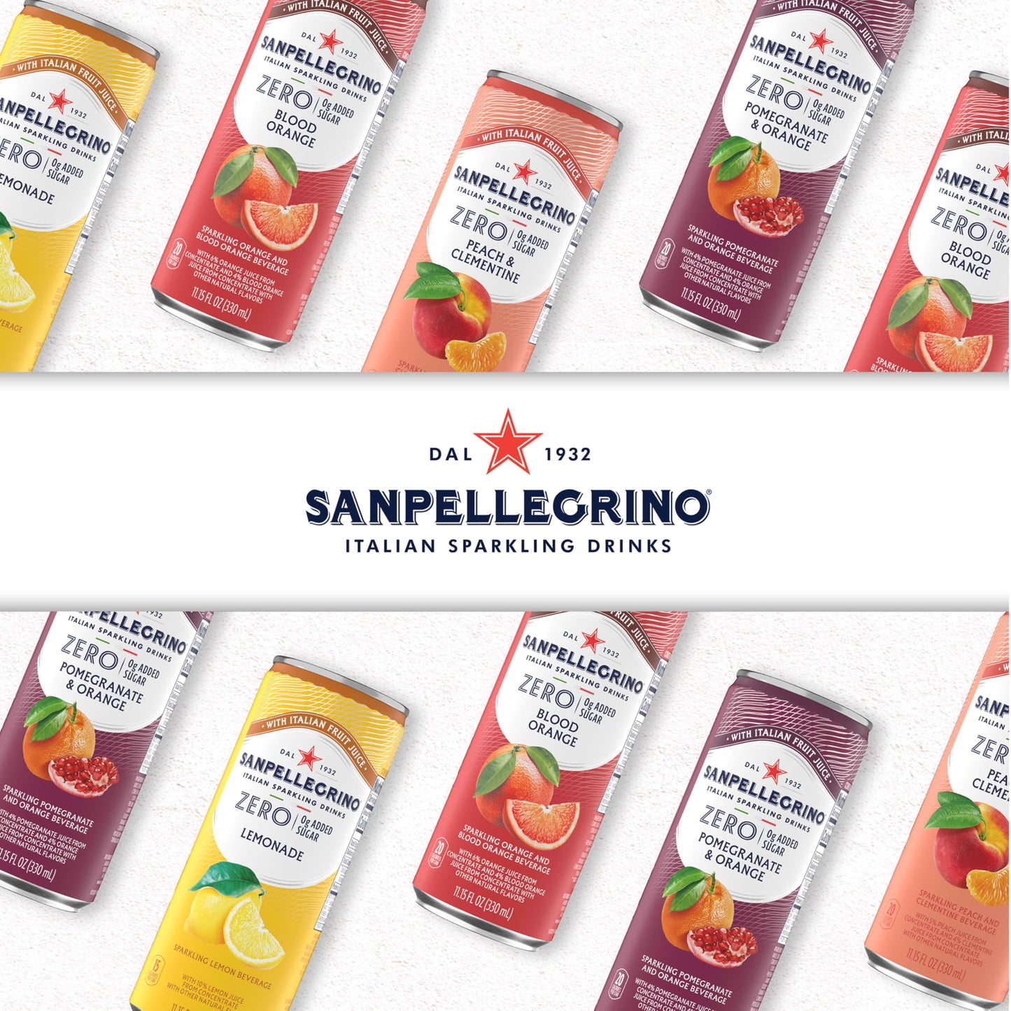 Sanpellegrino Italian Sparkling Drink, Zero Sugar, Pomegranate And Orange, 6 Cans, 11.15 Fl Oz Can