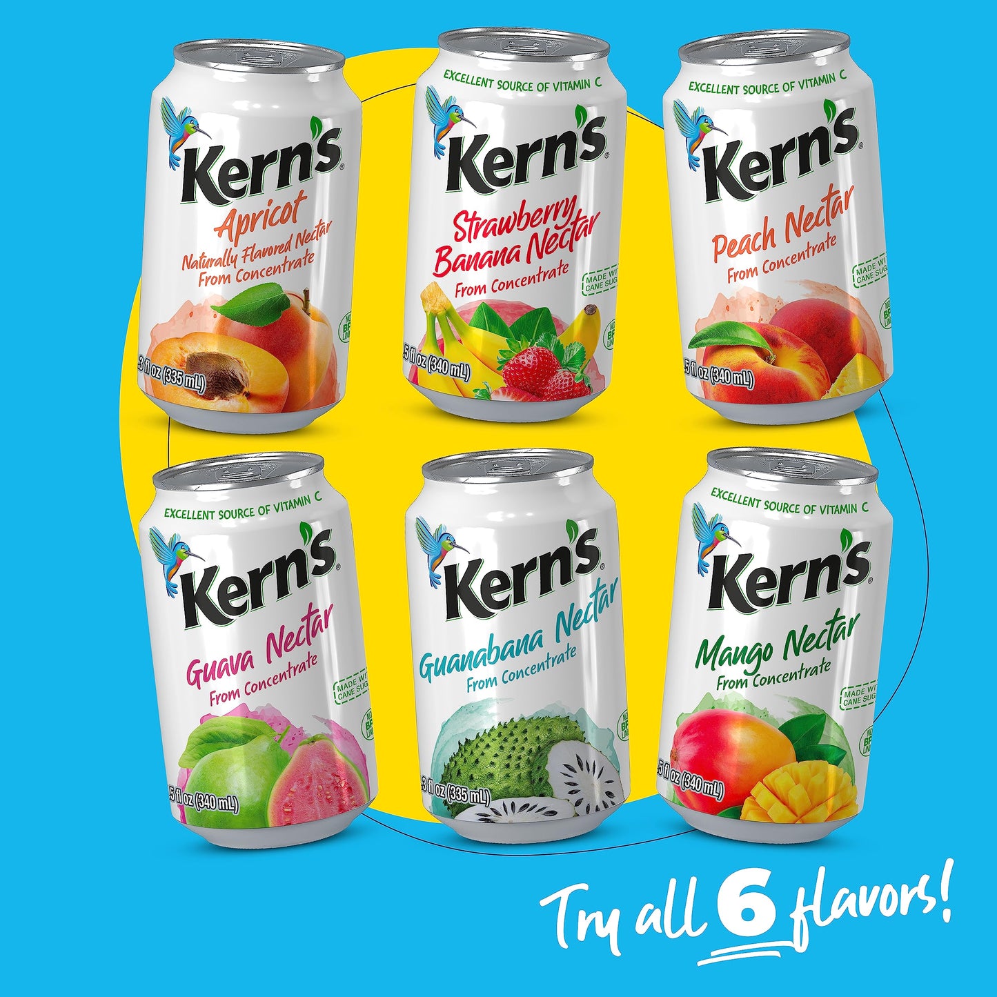 Kern’s Tropical Fruit Nectar Juice Variety Pack - Mango Nectar & Peach Juice - Made from Fruit Puree for Smoothie Mix, Cocktail Mixers & Kids Drinks - 11.5oz, 12 Pack Canned Drinks