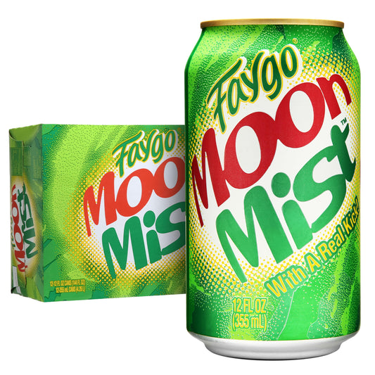 Faygo Moon Mist | 12-Pack of 12oz Cans | Citrus Soda with Lemon-Lime Kick | Caffeinated | Bright & Refreshing