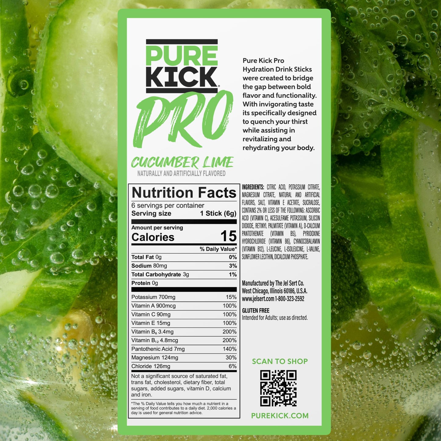 PURE KICK PRO Hydration Electrolyte Drink Mix, Cucumber Lime, Includes 1 Box with 6 Packets in Each Box