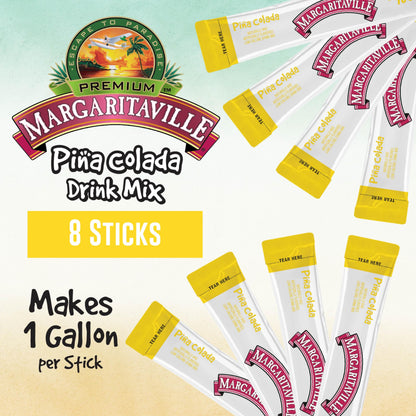 Margaritaville Gallons to Go Powdered Drink Mix, 8-Count Box– Pina Colada – Low Calorie and Zero Sugar Drink Mix, Each Stick Makes 1 Gallon-Sized Pitcher