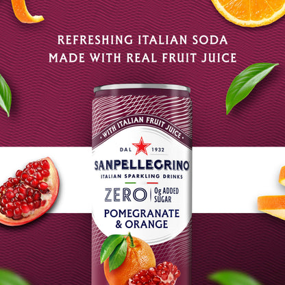 Sanpellegrino Italian Sparkling Drink, Zero Sugar, Pomegranate And Orange, 6 Cans, 11.15 Fl Oz Can