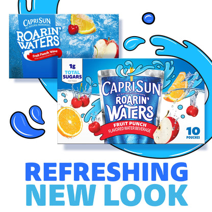 Capri Sun Roarin' Waters Fruit Punch Flavored with other natural flavor Water Beverage, 40 ct Pack, 4 Boxes of 10 Drink Pouches