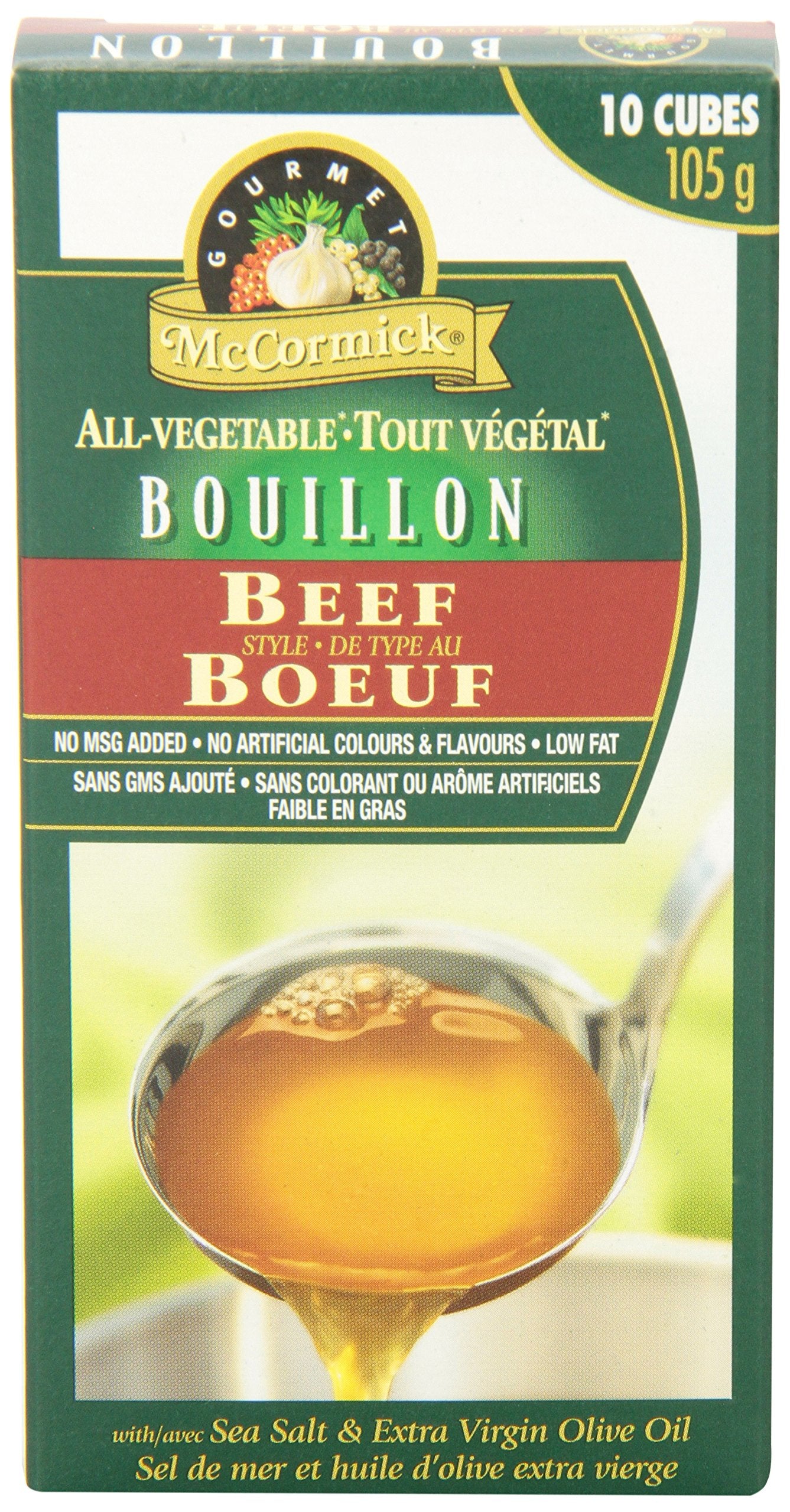 McCormick Gourmet All-Vegetable Bouillon Cubes, 10 Cubes, Beef Style Flavor, 105g/3.7 oz., Box (Imported from Canada)