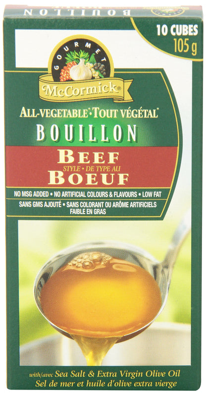 McCormick Gourmet All-Vegetable Bouillon Cubes, 10 Cubes, Beef Style Flavor, 105g/3.7 oz., Box (Imported from Canada)