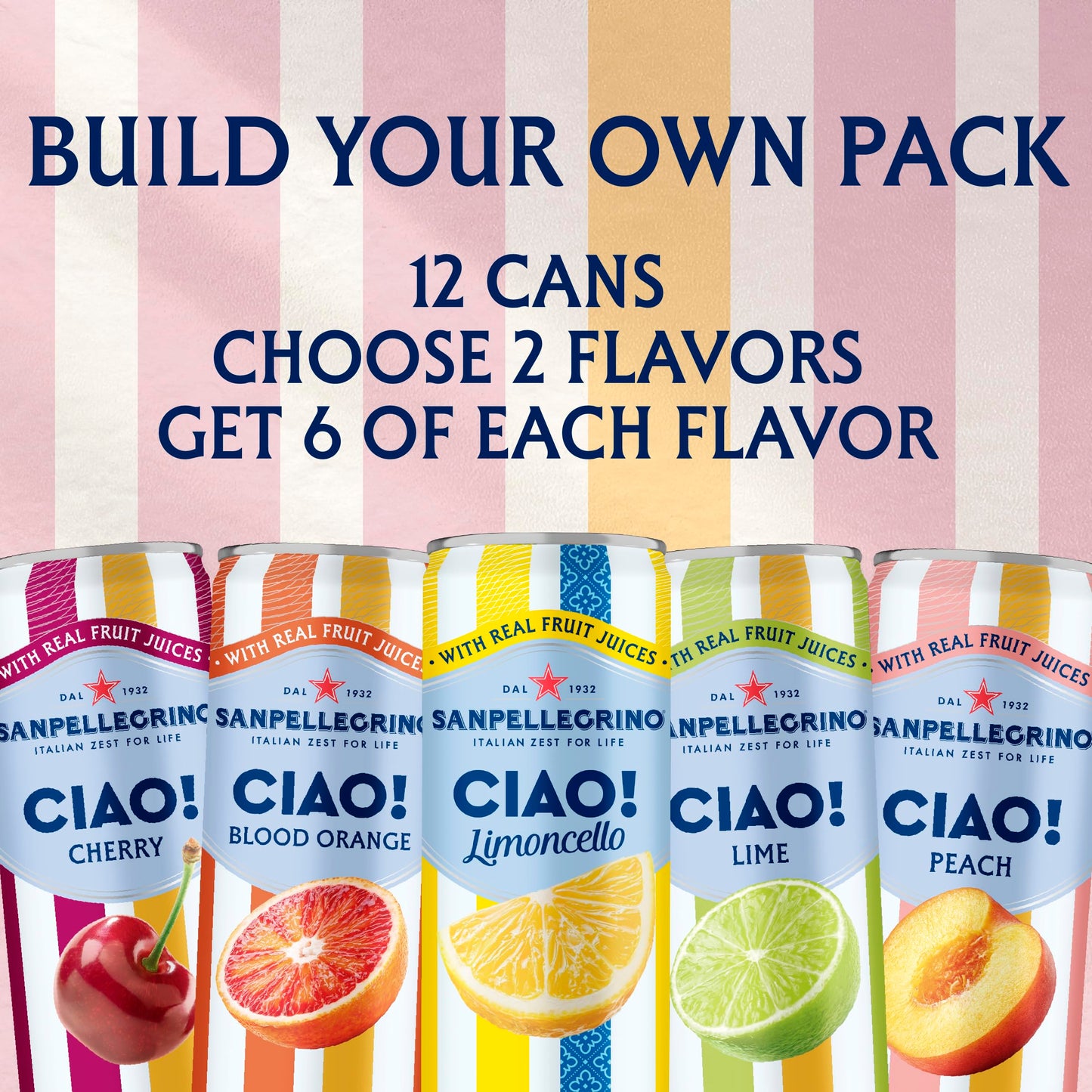 Sanpellegrino CIAO Flavored Sparkling Water, Low Calorie Italian Sparkling Water Variety Pack, Build Your Own Variety Pack, 12-Pack
