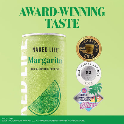 Naked Life Non-Alcoholic Drinks, Margarita, Zero Sugar, Low Calorie, Alcohol-Free Cocktails 4 pack, 8.4 fl oz cans
