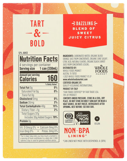 Whole Foods Market Blood Orange Italian Soda, 11.2 Fl Oz, 4 Pack | 4 Pack, Organic