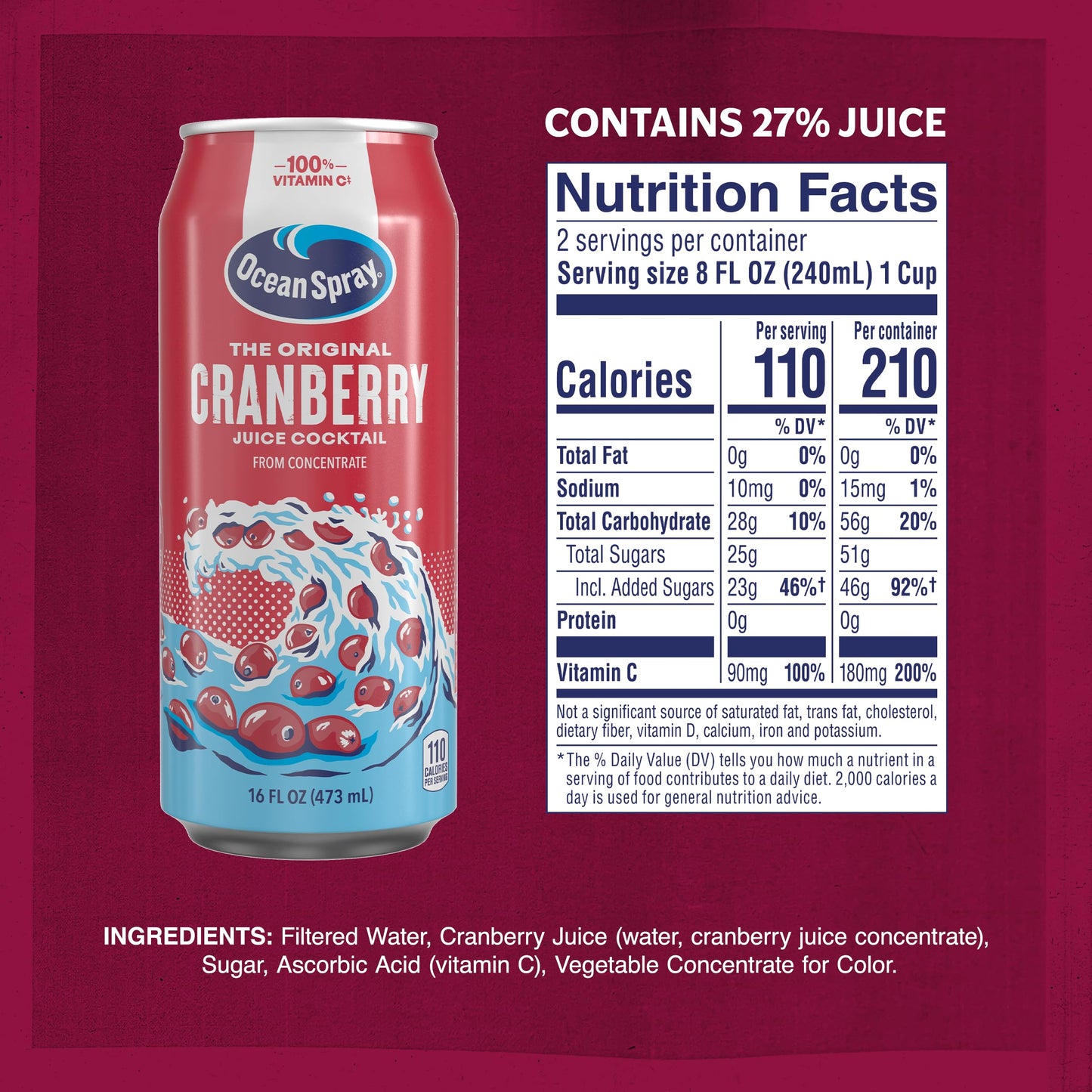 Ocean Spray® Cranberry Juice Cocktail Juice Drink, 16oz can (12 Pack)