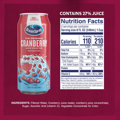 Ocean Spray® Cranberry Juice Cocktail Juice Drink, 16oz can (12 Pack)