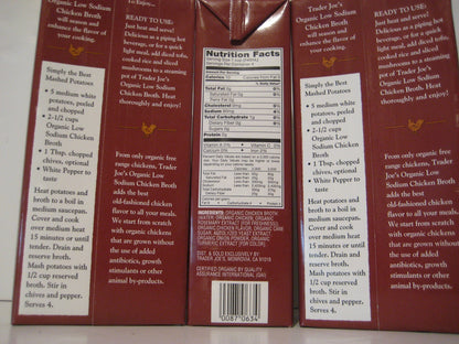 Trader Joe's Organic Low Sodium Chicken Broth, 3-pack. (3)- 32oz Cartons.