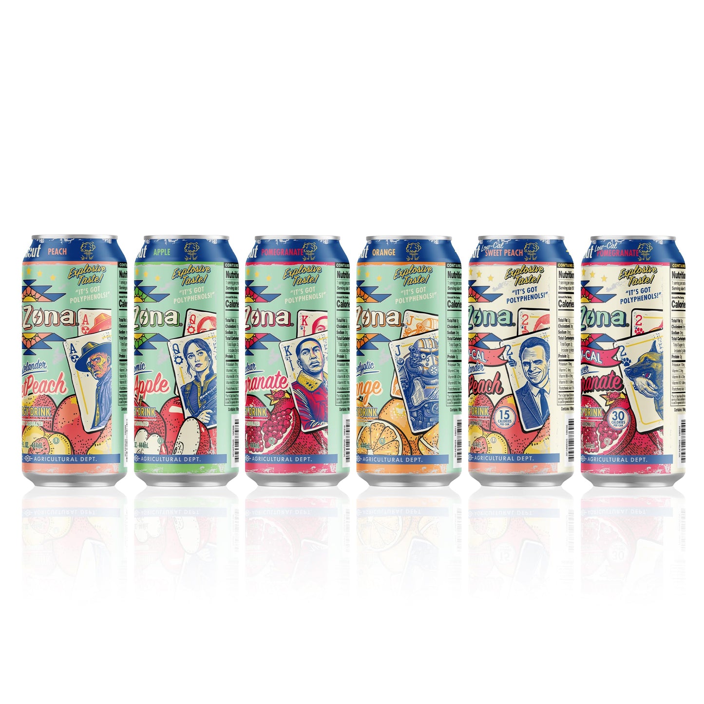 AriZona x Fallout Green Tea Energy Drink, Variety Pack - 6 Flavors, 15 fl oz (Pack of 12) - 190mg Caffeine per Can