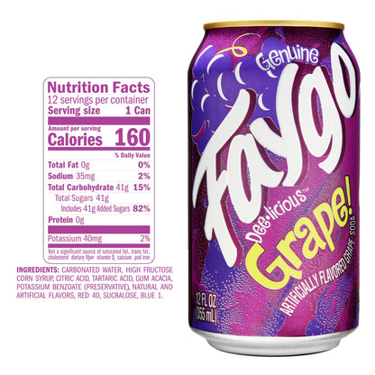 Faygo Grape Soda | 12-Pack of 12oz Cans | Juicy Purple Grape Flavor | Caffeine-Free | Bold & Sweet