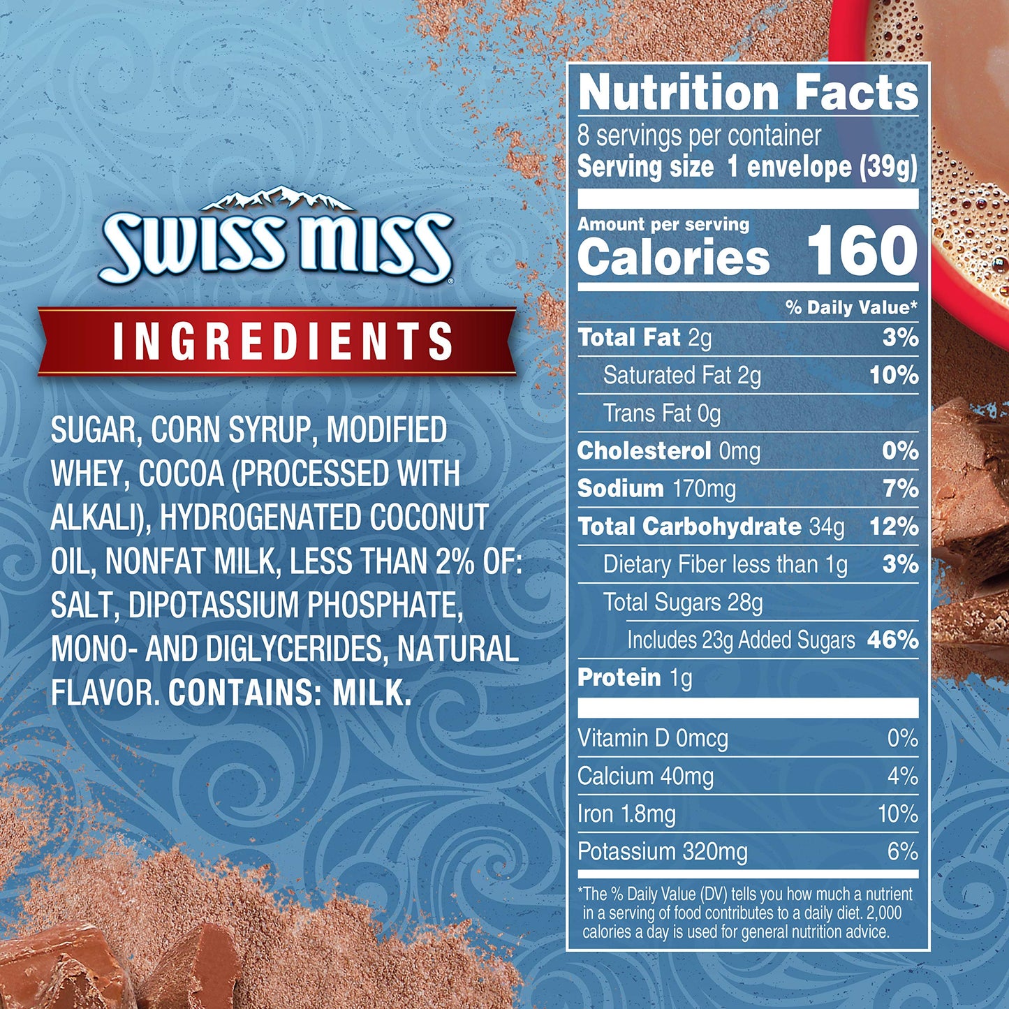 Swiss Miss Milk Chocolate Flavored Hot Cocoa Mix, Hot Cocoa Bar Supplies, 1.38 oz., 8-Count Envelopes (12 Boxes)