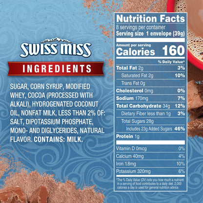 Swiss Miss Milk Chocolate Flavored Hot Cocoa Mix, Hot Cocoa Bar Supplies, 1.38 oz., 8-Count Envelopes (12 Boxes)