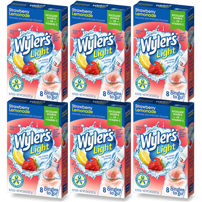 Wyler's Light Singles To Go Drink Mix, Strawberry Lemonade, 6 Pack (48 Drink Sticks Total)
