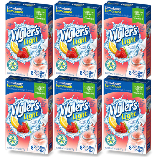 Wyler's Light Singles To Go Drink Mix, Strawberry Lemonade, 6 Pack (48 Drink Sticks Total)