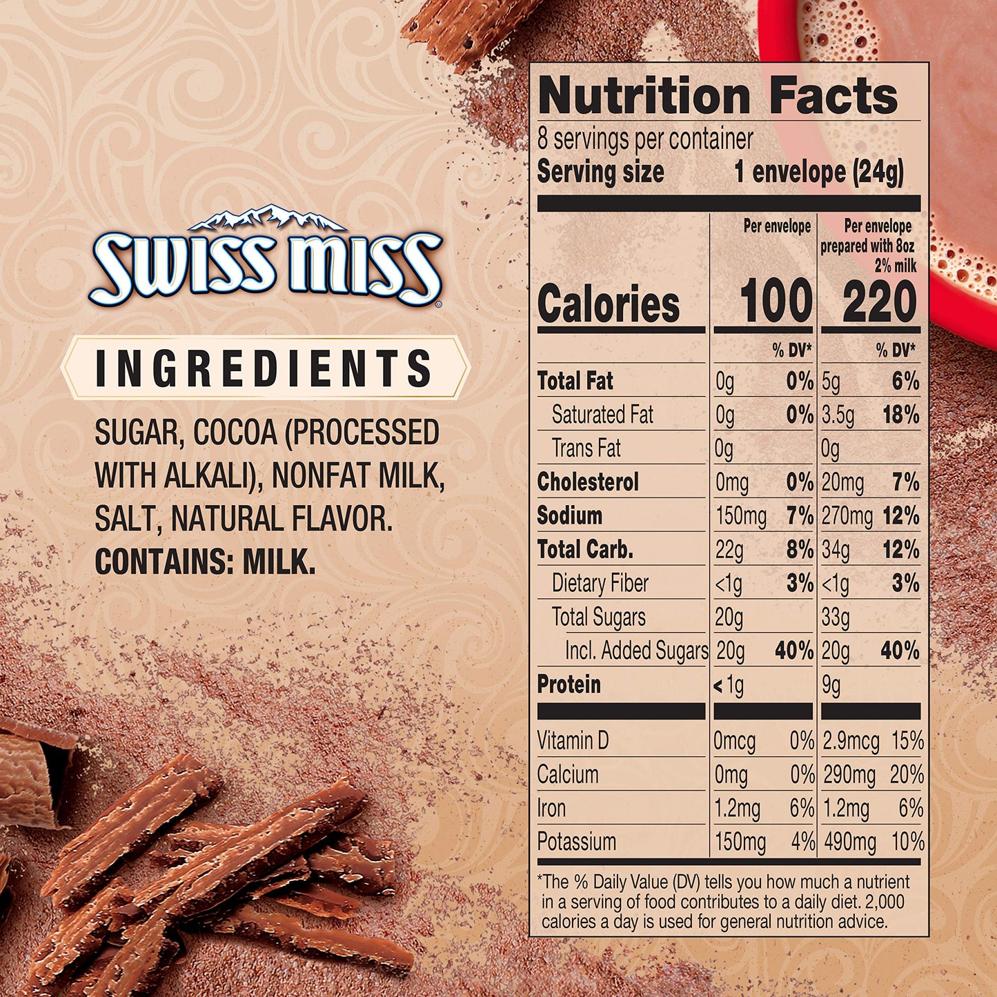 Swiss Miss Simply Cocoa Milk Chocolate Flavored Hot Cocoa Mix, 0.85 oz., 8-Count Envelopes