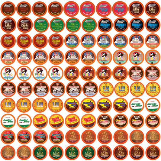 Two Rivers Coffee Hot Chocolate Pods, Single Serve Variety Pack for Keurig K Cup Brewers, Largest Assorted Sampler, Hot Cocoa, 100 Count