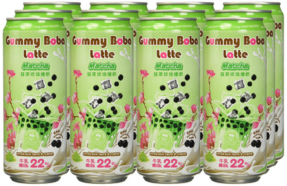 O's Bubble Gummy Boba Latte Canned Bubble Tea Drink With Chewy Boba Pearls (Konjac), 22% whole milk blend, 470ml(15.9 fl oz/can), MATCHA, (Pack of 12)