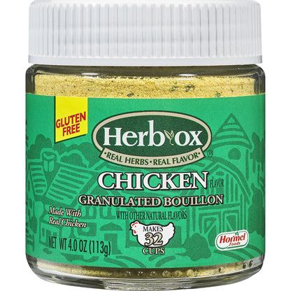 HERB-OX Chicken Bouillon Granules, Chicken Stock Seasoning, 12-Pack of 4 oz Jars